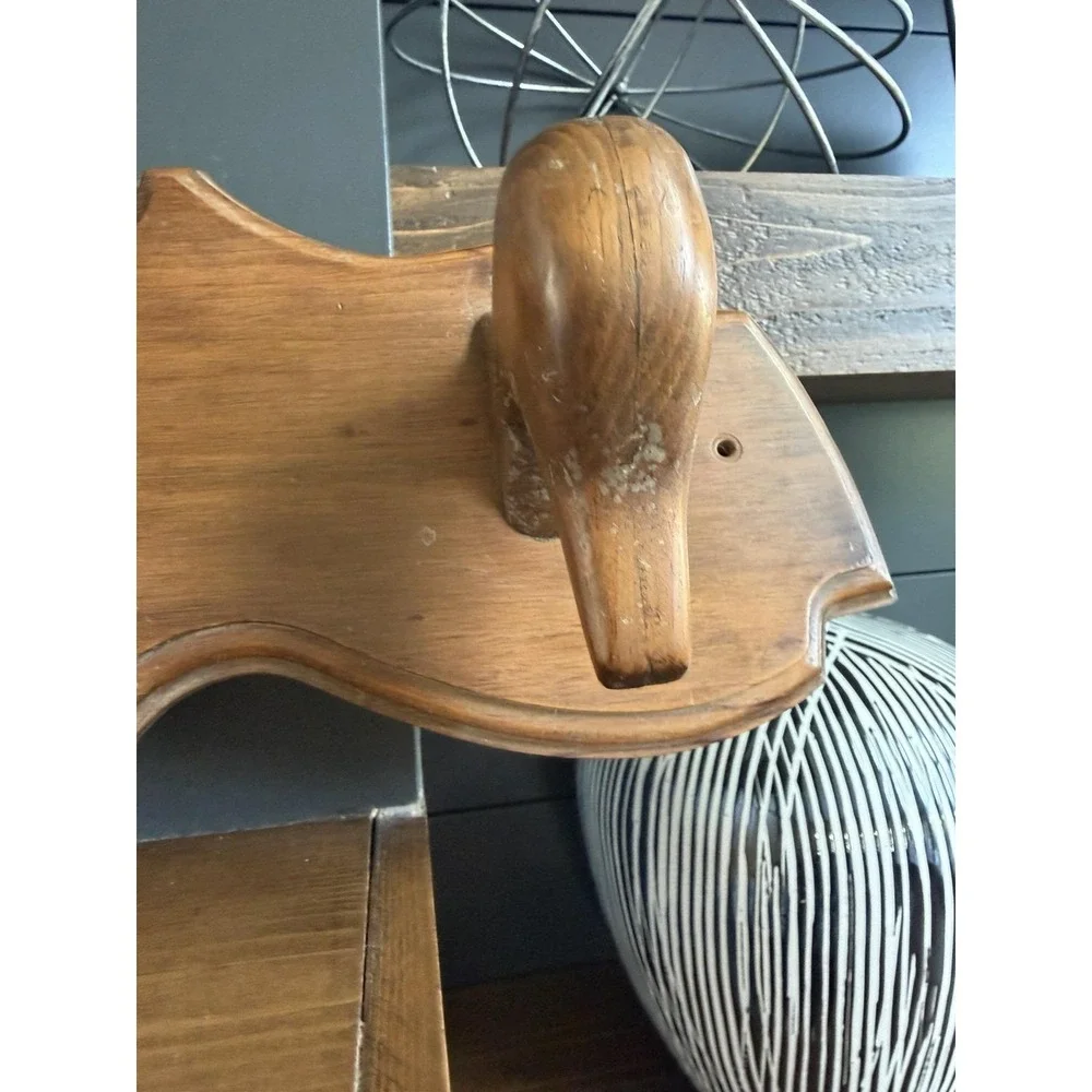 VTG Carved Wood Duck Head Coat Hat Rack 3 Hooks Hunting Lodge Farm Folk Art